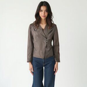 ROZ & ALI Women's Gray faux Leather Jacket petite M